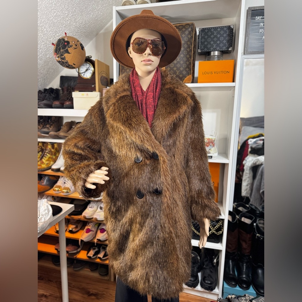 Brown Faux Fur Trench Coat